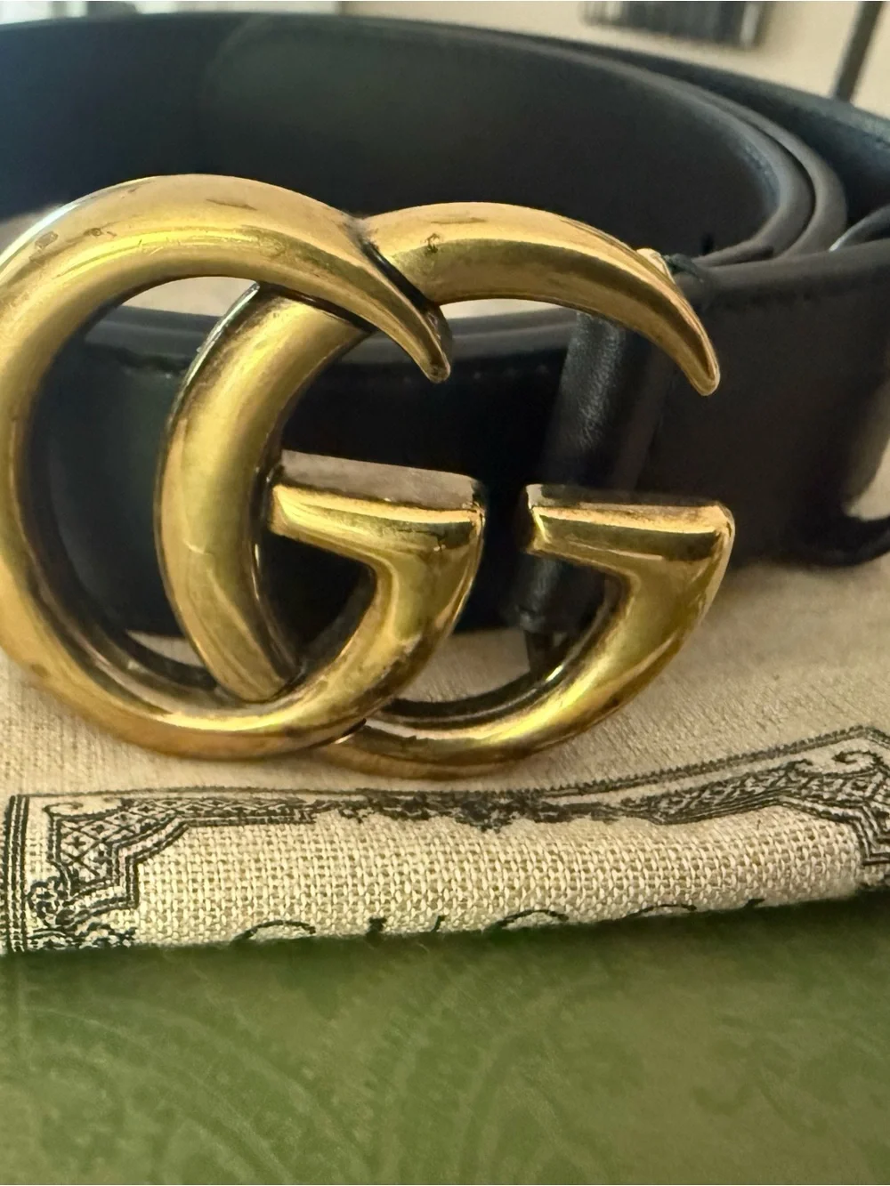 Gucci Black Leather Belt with Gold Double G Buckle